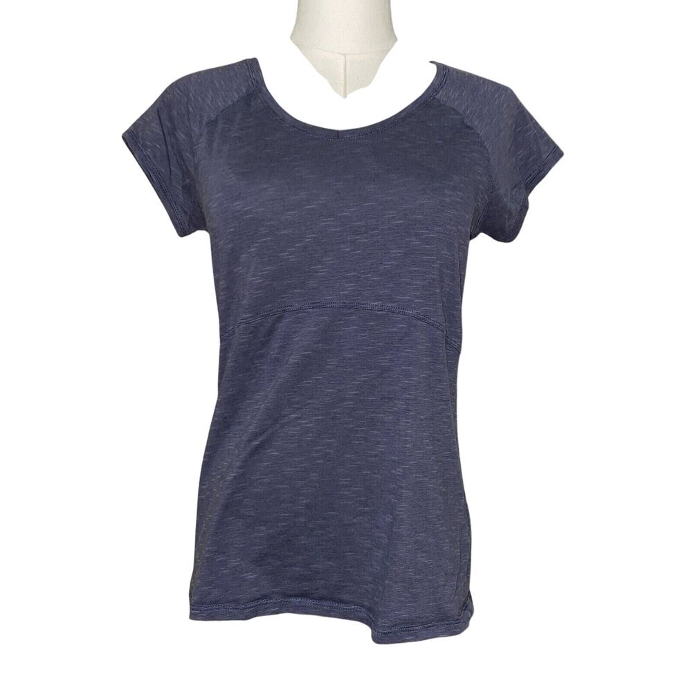 Toad & Co Shirt Women XS Blue Striped Organic Cotton V-Neck Short Sleeve